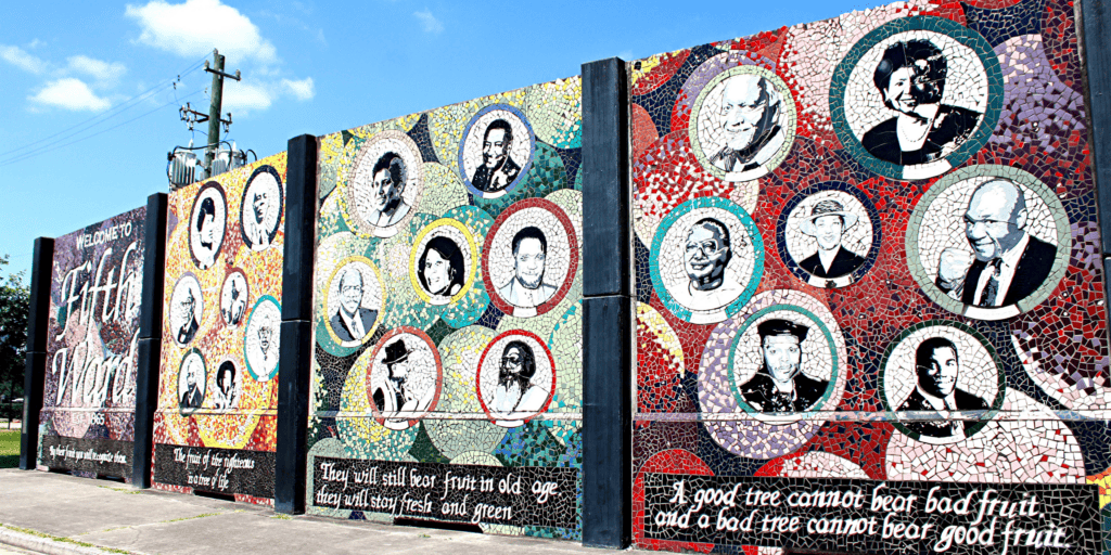 Colorful mural of notable Fifth Ward residents